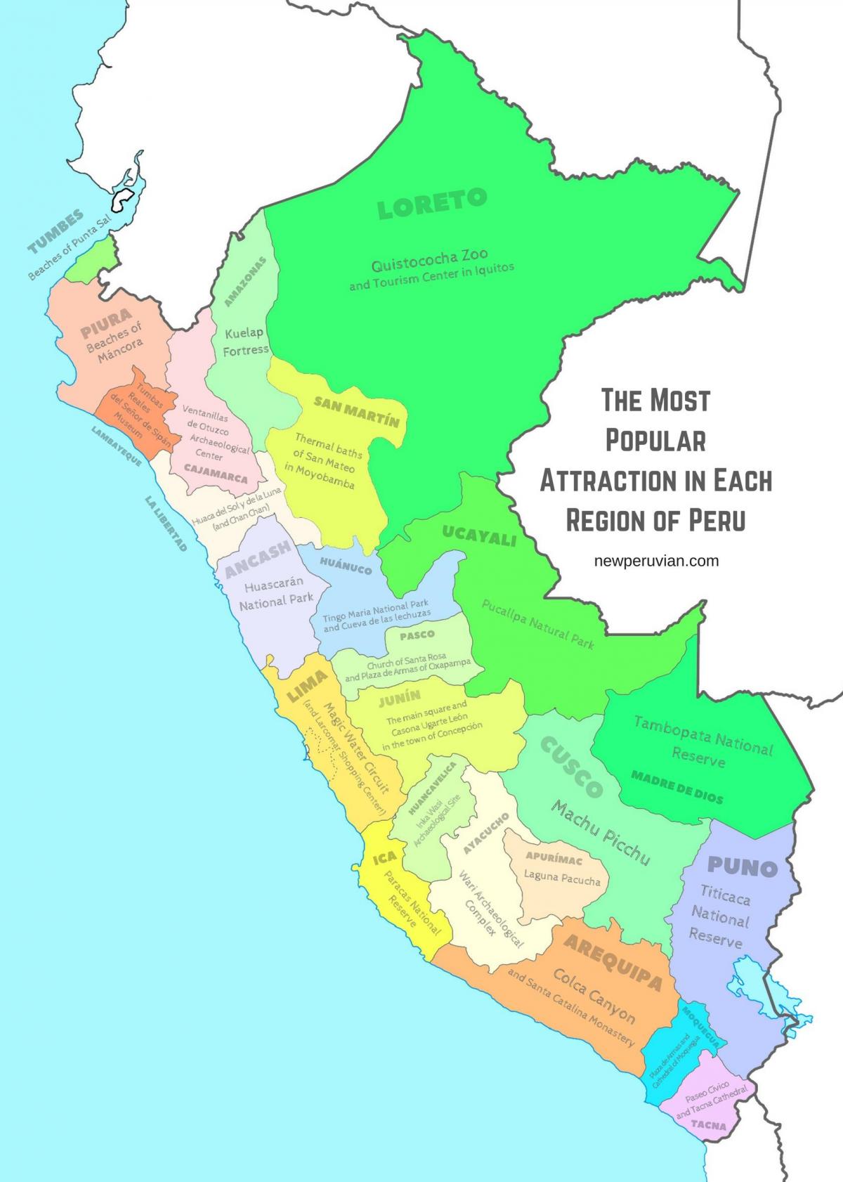 แผนที่ของเปรูนักท่องเที่ยวหน่อย attractions