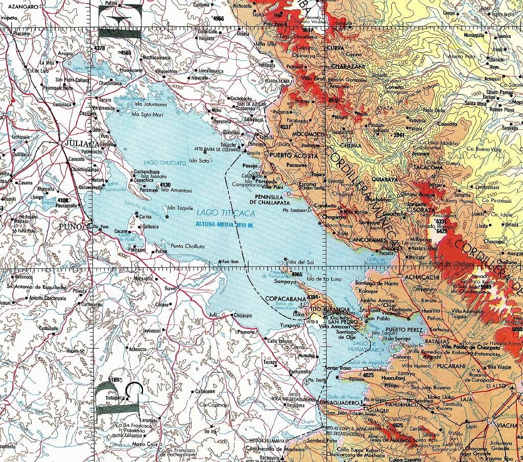 แผนที่ของทะเลสาบ titicaca เปรู 