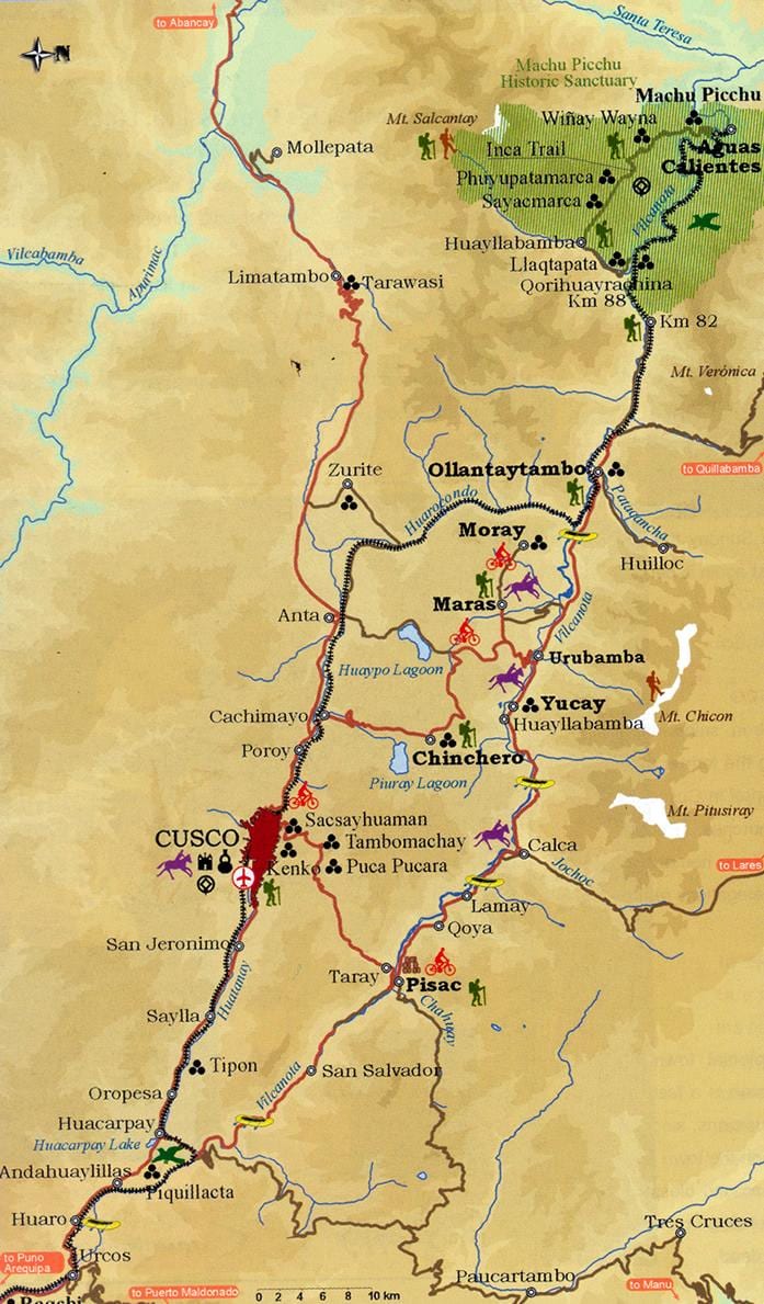 แผนที่ของหุบเขาอันศักดิ์สิทธิ์ peru. kgm เปรู
