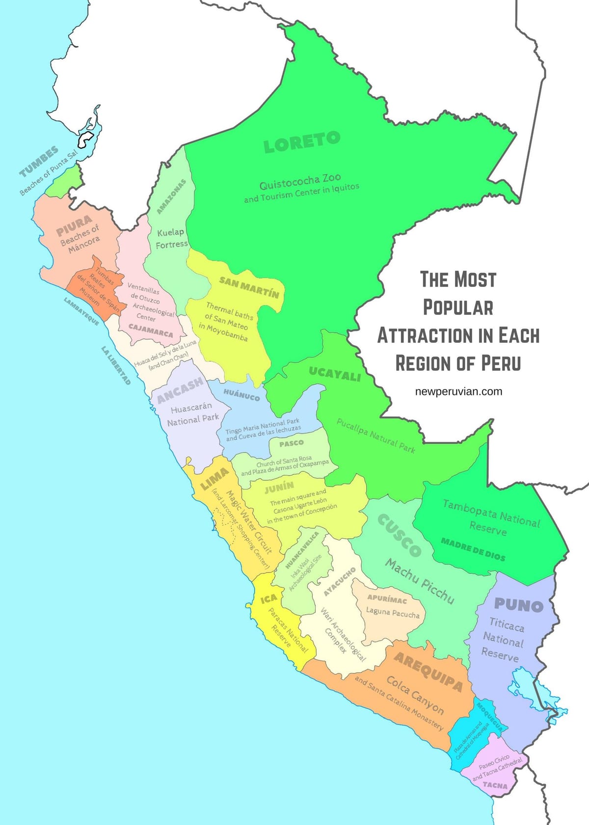 แผนที่ของเปรูนักท่องเที่ยวหน่อย attractions